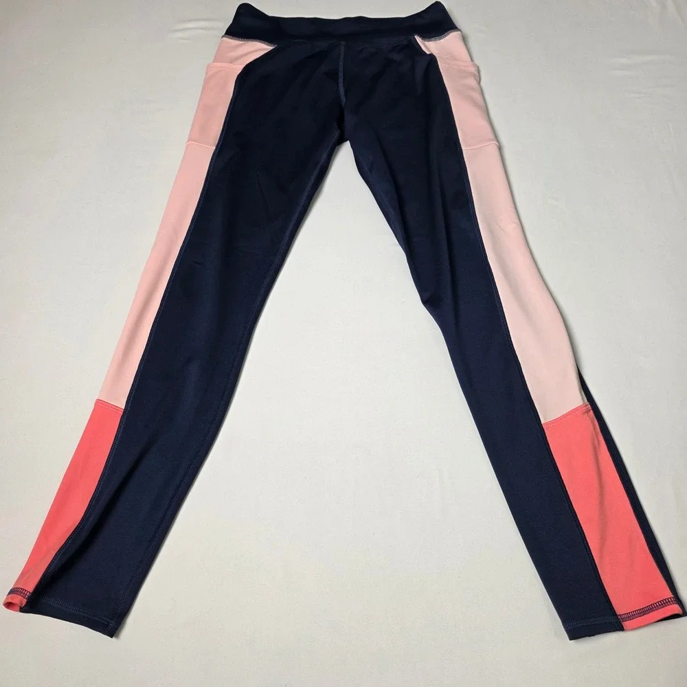 Athletic Works Leggings Girls XXL‎ 18 Navy Pink Colorblock with Side Pockets